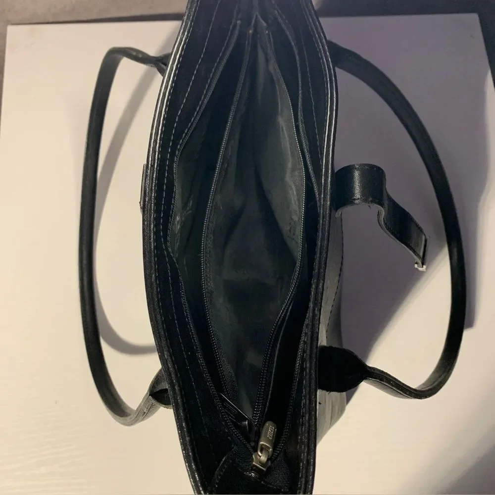 Texier Black Leather Bag, Silver Hardware (Made In France)